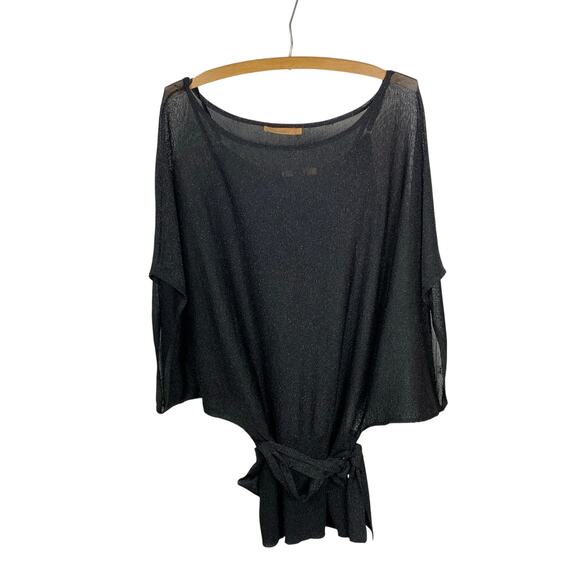 Belldini Black Semi-Sheer Shimmery Dolman Sleeve Belted Tunic w Tank- Size L - Picture 1 of 7